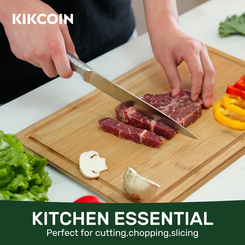 Kikcoin 20”×14” Bamboo Cutting Boards for Kitchen, Wooden Healthy Cutting
