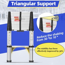 DEZEX Telescoping Ladder,12.5 FT Aluminum One-Button Retraction Lightweight Ladder with 2 Triangle Stabilizers,Heavy Duty 375 lbs Max Capacity,Ideal for Home, RV, and Outdoor