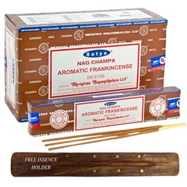 Original Satya Nag Champa Incense Sticks Full Box 12pack for Aromatherapy, Spa, Yoga, Meditation, Healing, Positivity and Relaxation Free Incense Holder (Aromatic Frankincense)