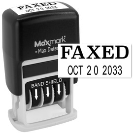 MaxMark Self-Inking Rubber Date Office Stamp with FAXED Phrase & Date - Black Ink (Max Dater II), 12-Year Band