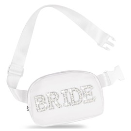 YONEEKSS Pearl Waist Bag, Bachelorette Gifts for Bride Fanny Pack with Adjustable Strap, Bride to be Gifts for Bridal Shower Party Wedding Day White