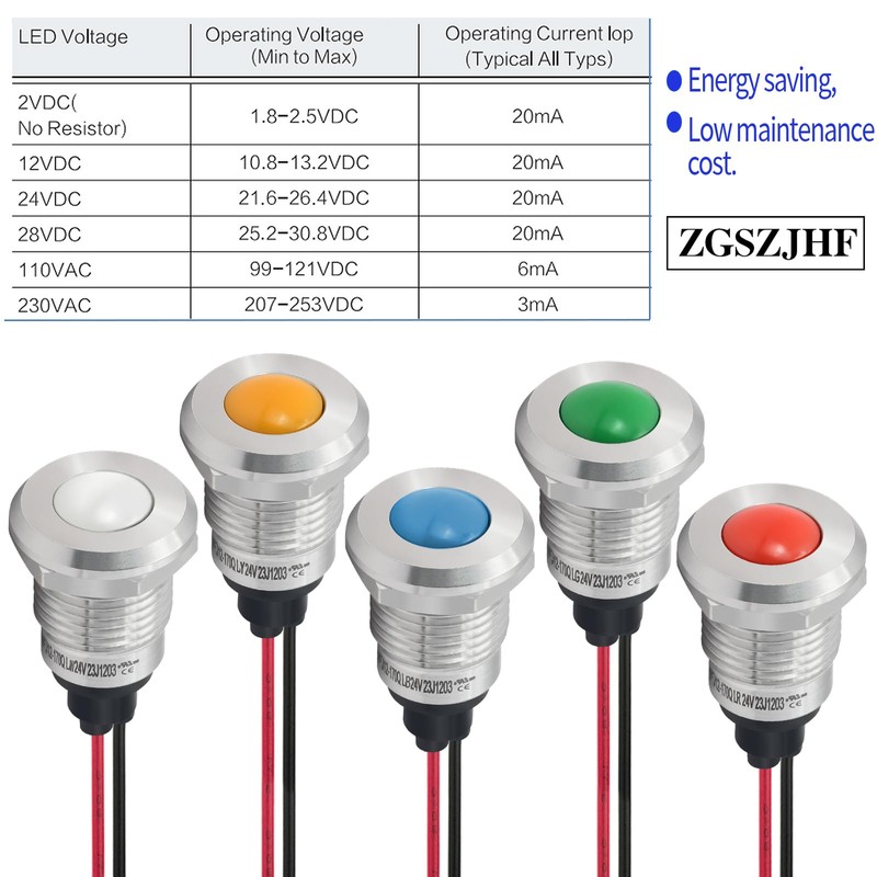 UL Listed Indicator Light 12mm 0.47" LED Lamp with 140mm