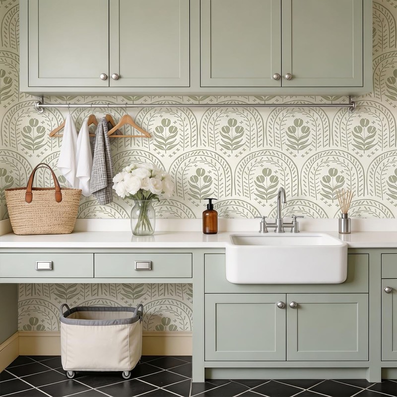 proprodiudiu Peel and Stick Wallpaper Boho Modern, Green, 17.7 x