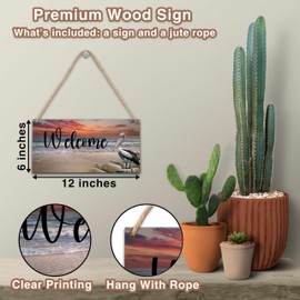 Welcome Summer Wood Sign Decor, Welcome Sign for Front Door Hanging Wall Art, Coastal Beach Holiday Wall Art for Outdoor Bathroom (B05)