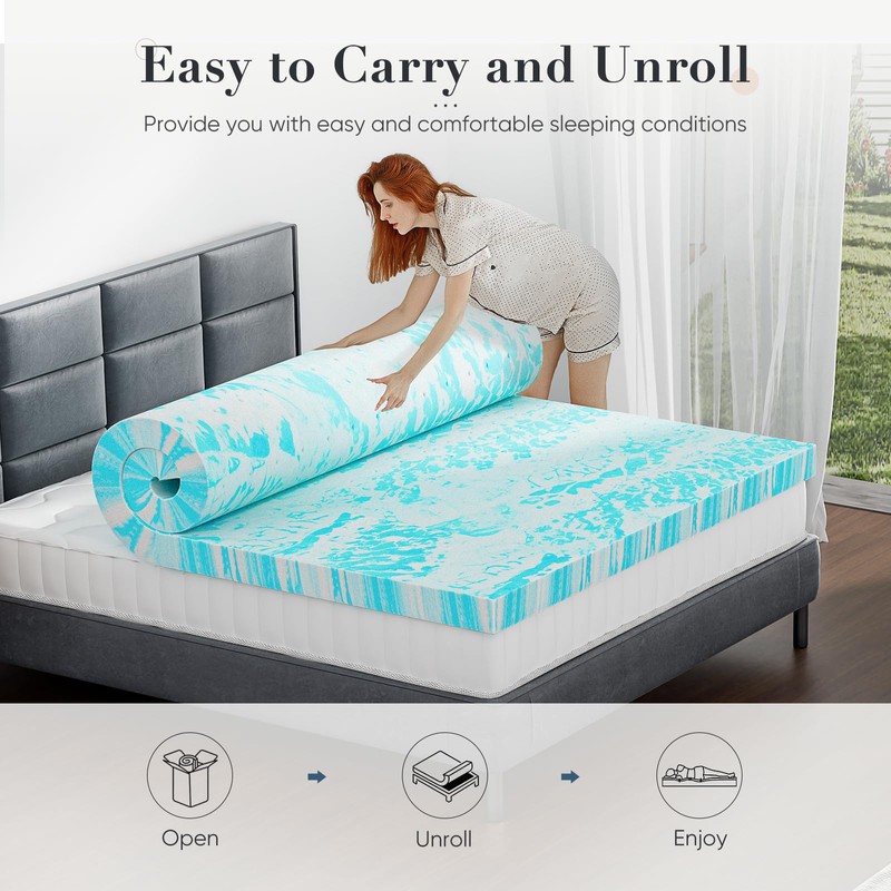 DUMOS Memory Foam Mattress Topper Queen, 2 Inch Thick Gel