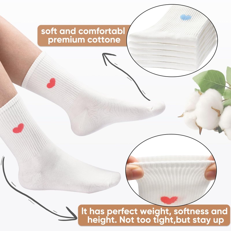 Corlap Women's Crew Calf Cotton Socks Fun Cute Heart Thin