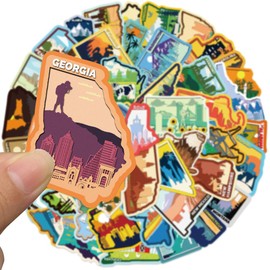 American Cityscape Travel Aesthetic Stickers for Scrapbook, 50PCS USA States Landscape Waterproof Stickers for Water Bottle Laptop Luggage,USA Landmark Decals for Kids Teens Adults (US)