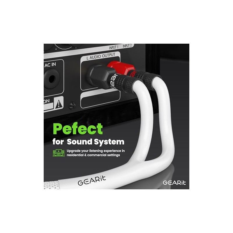 GearIT 12AWG Cable Trenzado Resistente para bocina, Blanco, 1,82m