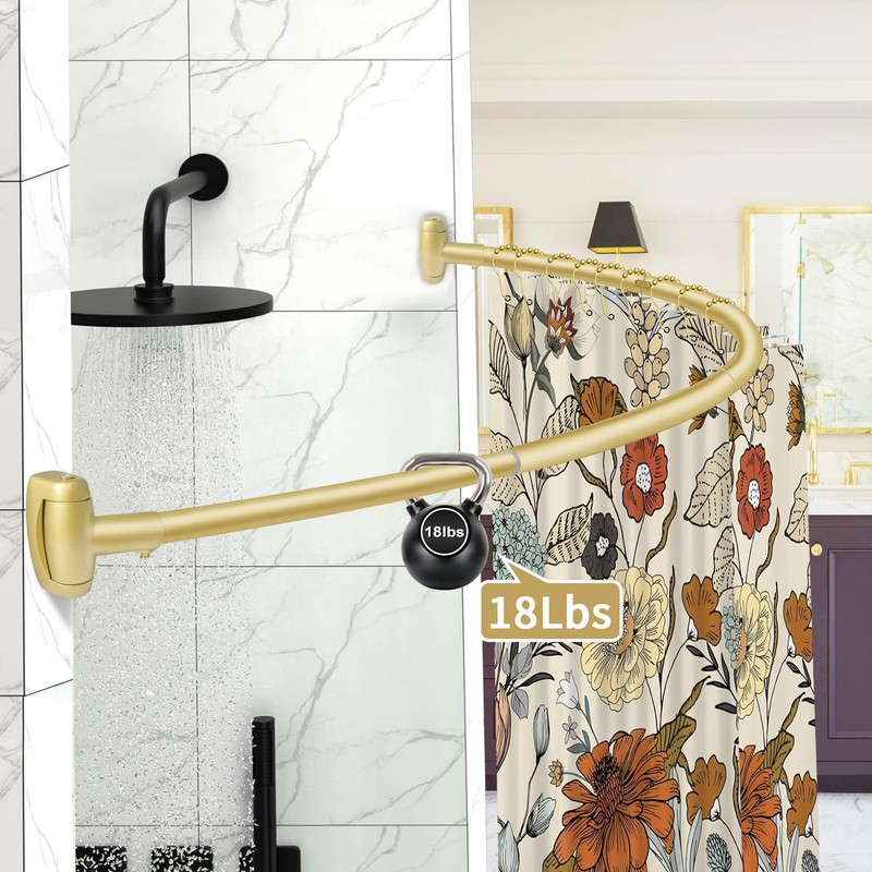 YNL Curved Shower Curtain Rod 35-82In(2.9-6.8Ft), Gold Round Rustproof Shower