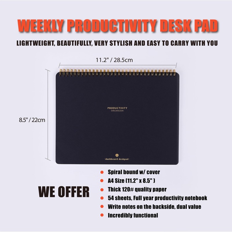 ZERONE CENTRE Productivity Weekly Planner - 54 Sheets Dashboard Spiral