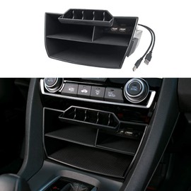 Thenice for 10th Gen Civic Central Console Storage Box Coins Trays Cards Organizer with USB Extension Cable Compatible with Honda Civic 2016 2017 2018 2019 2020 2021