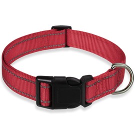 Reflective Dog Collar with Buckle Adjustable Safety Nylon Collars for Small Medium Large Dogs, Red M
