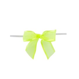 Reliant Ribbon 5164-026-05C Sheer Satin Edge Twist Tie Bows Bows, 7/8 Inch X 100 Pieces, Neon Yellow