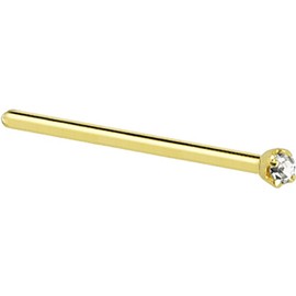 Body Candy Solid 18k Yellow Gold 1.5mm (0.015 cttw) Genuine Diamond Straight Fishtail Nose Stud Ring 18 Gauge 17mm