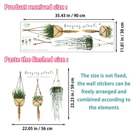 duoyif Wall Tattoo Plants Tropical Wall Sticker Flower Pot Wall Sticker Hanging Plants Wall Stickers Living Room Bedroom Children's Room Kitchen Office Hallway Wall Decoration