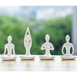 4pcs Yoga Statues Women Zen Decor Figurines Meditation Table Decoration Sculpture Spiritual Accents Shelf Decorations for Home Living Room Bedroom Office White