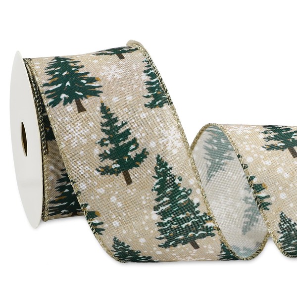 JarThenaAMCS Christmas Glitter Wired Edge Ribbon Pine Tree Snowflake Ribbon