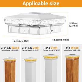 btfarm 2 Pack Solar Post Cap Lights Outdoor, 2 Mode 16 LED Fence Post Light Fit 4x4 3.5x3.5 Wooden/Vinyl, Waterproof Bright Solar Powered Lights Outside for Deck Patio Porch Garden Decoration, White