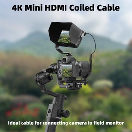 RIIEYOCA 4K Mini HDMI to HDMI Short Coiled Cable, 90 Degree Up Angle, 18 Gbps High Speed HDMI2.0, Supports 4K@60Hz, Compatible with Camcorder, Monitor (Up)