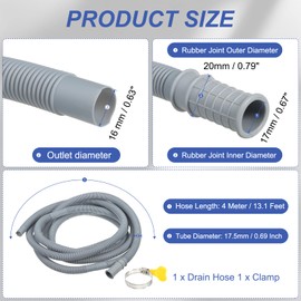 PATIKIL 13.1Ft Air Conditioner Drain Kit, 1 Set Universal AC Drain Hose Connector Hose with Clamp & Rubber Adapter for Mini-Split Window Portable AC Unit Dehumidifier Faucet, Gray