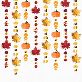 NICROHOME EUR Fall Autumn Paper Garlands with Glitter Pumpkin Maple Leaves