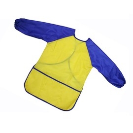 TopHomer Kids Waterproof Painting Apron Long Sleeve 3 Pockets for Children Age 3-5 Years (S, Yellow Blue)