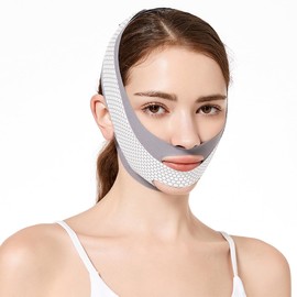 NJCXOLA Collagen Night Wrapping Mask, Face Bandage, V Line Mask, Reusable V Line Chin Strap, Bandage Improved Grey
