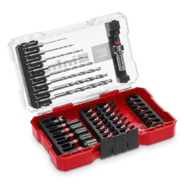 Original Einhell M-CASE 39-Piece Impact Resistant Accessory Set (25 mm Bits, Metal Drill, 60 mm Bit Holder, Socket Wrench, Countersink with Storage Box)