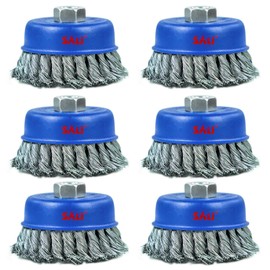 SALI 6 Pack Wire Cup Brush, 4 Inch Twisted Knotted Cup Brush for Grinders, with 5/8-11 Inch Arbor for Heavy Cleaning Rust, Stripping and Abrasive, for Angle Grinder