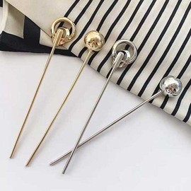 Modern Metal Ring Ball Updo Hair Stick Ball - Gold 2ea
