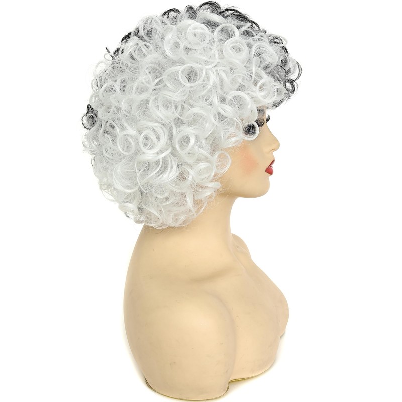 Short Curly Wig Black and White Wavy Hair Curly Wig