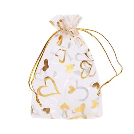 Volanic Volanic 100PCS 4X6 Inch Sheer Heart Organza Bags with Drawstring for Christmas Candy Jewelry Party Wedding Favor Gift Bag