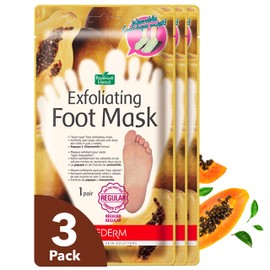 PUREDERM Exfoliating Foot Mask (3 Pack) - Foot Peel Mask Treatment for Cracked Heels, Dry skin, Callused Feet -Vegan Formula Remover Dead Skin With Papaya, Lemon, Orange & Other Botanical Extracts Makes Your Feet Baby Soft & Skin Smooth within 2 Weeks. E