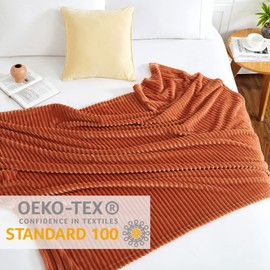 Geniospin Throw Blanket, 280GSM Extra Soft Lightweight Blanket with Stripe, Plush Fuzzy Cozy Blankets and Throws for Couch, Bed, Women Gift, Lightweight & Breathable (Terracotta, 50x60 inches)