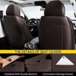 Car Seat Covers Full Set,Universal Leather Seat Covers for Most Vehicles SUV Pick-up Truck, Full Coverage Automotive Seats Cover Accessories(Coffee-Full Set)