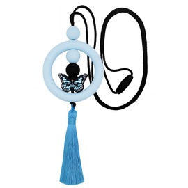 BIHRTC Silicone Beads Car Mirror Hanging Rearview Mirrors Hanging Accessories Cute Butterfly Adjustable Rear View Mirror Decor Hanger Ornament Charm for Men Women Pendant Blue