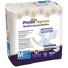 Presto Ultimate Incontinence Briefs with Tabs, Medium (32"- 44" Waist) – Unisex Adult Diapers - MoistureLock Dual Core & OdorSecure Technology for Comfort & Protection – White, 16 Count (Pack of 1)