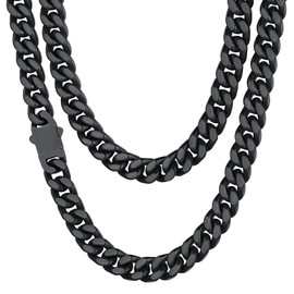 Chains for Women Black Cuban Link Chain for Men Curb Black Necklace Hip Hop Chain Chunky Chain Necklace Stainless Steel Choker