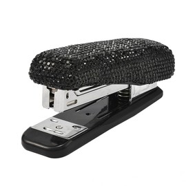 AuMoHall Diamond-Encrusted Office Stapler, Luxury Sparkly Clay Rhinestone Machine Stapler, Portable Bling Crystal Stationery Accessory for Women Office Home Desk (Black, Large)