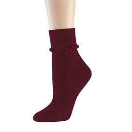 DOOVID - Calcetines de algodón con volantes para mujer, calcetines casuales para mujer, 1 par de vino, One Size