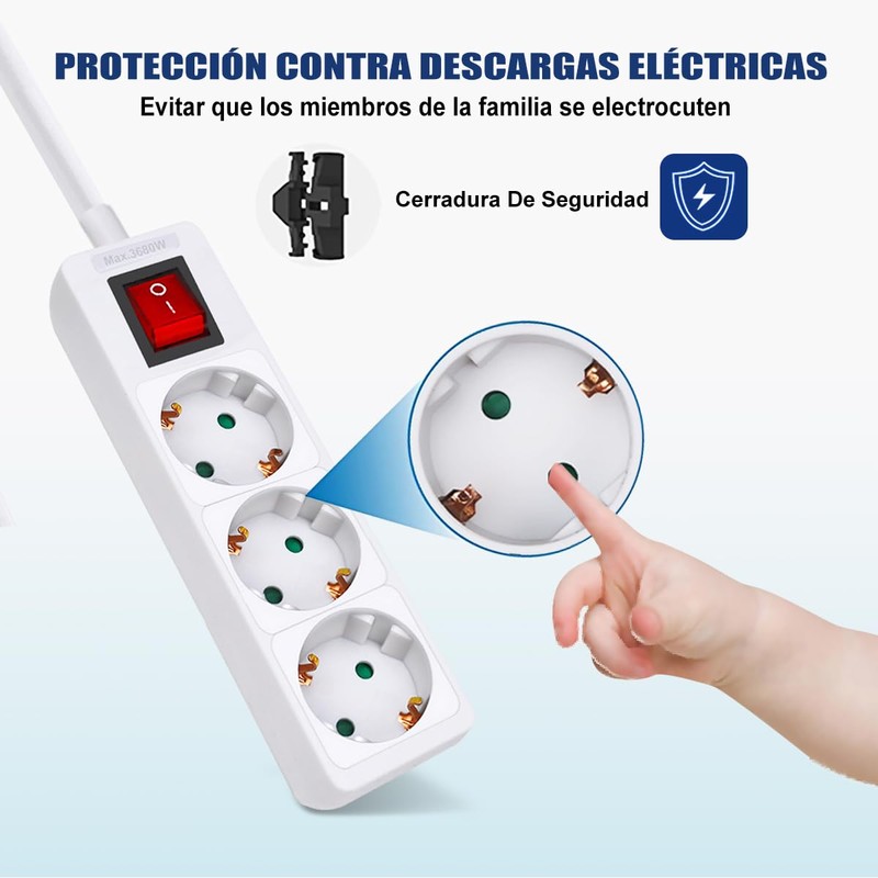 EXTRASTAR 1 Pack 3 Outlet Power Strip with Switch Cable