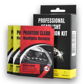 Phantom Clear 3-Step Headlight Restoration Kit – Removes Yellowing, Haze & Oxidation | No Tools Needed | Lasts Up to 2 Years | for All Vehicles