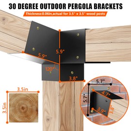 ITeVe.GD 30° Slanted Roof Pergola Brackets Kit,3-Way Right Angled Corner Bracket with Wall Mount Post Base for 4x4 (Actual:3.5"x3.5") Lumber for Outdoor Pergolas,Gazebos,Porchs(4 Pack)…