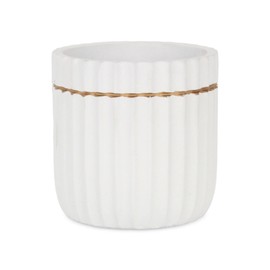 Cheungs Aurine 5.5" Ridged Ceramic Plant Pot – Modern Gold Trimmed White Cylinder Planter for Indoor Gardening