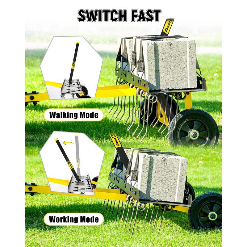 BlumeTrec Tow Behind Dethatcher, Pull Behind Lawn Dethatcher with Spring