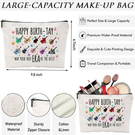 Taylor Happy Birthtay Next Era White Makeup Bag With Guitar Album Singer Merch Cosmetic Bag for Fans,Womens Birthday Gifts Mother's Day Nurse Gift Graduation Gift for Swiftes