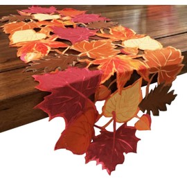GRANDDECO Harvest Fall Table Runner 13"x36", Cutwork with Applique Embroidered Maple Leaves Dresser Scarf Table Topper for Home Dinner Holiday Festival Decorations