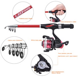 LEOFISHING Light Weight Kids Fishing Pole Telescopic Fishing Rod and Reel Combos with Full Kits Lure Case and Carry Bag for Youth Fishing and Beginner 130CM Blue (Red, 130cm)