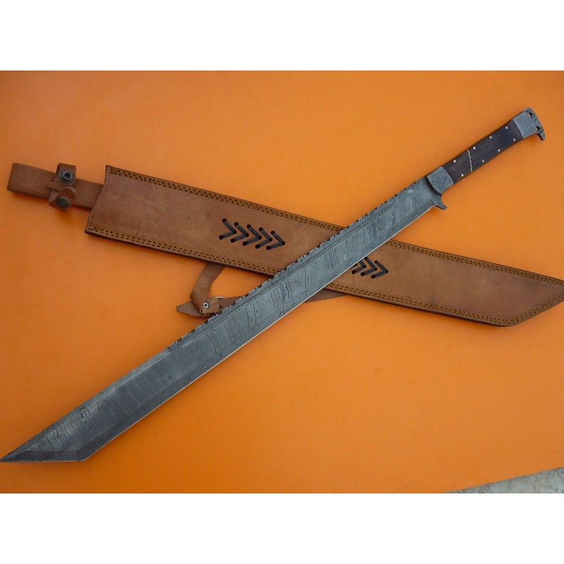 Custom Hand Forged Damascus Steel Tanto Sword Viking Blood Grooved