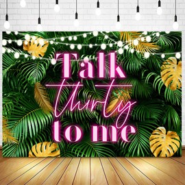 Withu Talk Thirty to Me Backdrop Green Tropical Leaf Pink Neon Lights Sign Banner 30 Years Old 30th Birthday Party Photography Background Photo Shoot Backdrops 7x5ft